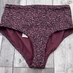 Athleta Bikini Bottom Camo Flora Decadent Chocolate XS High Rise Waist Swim